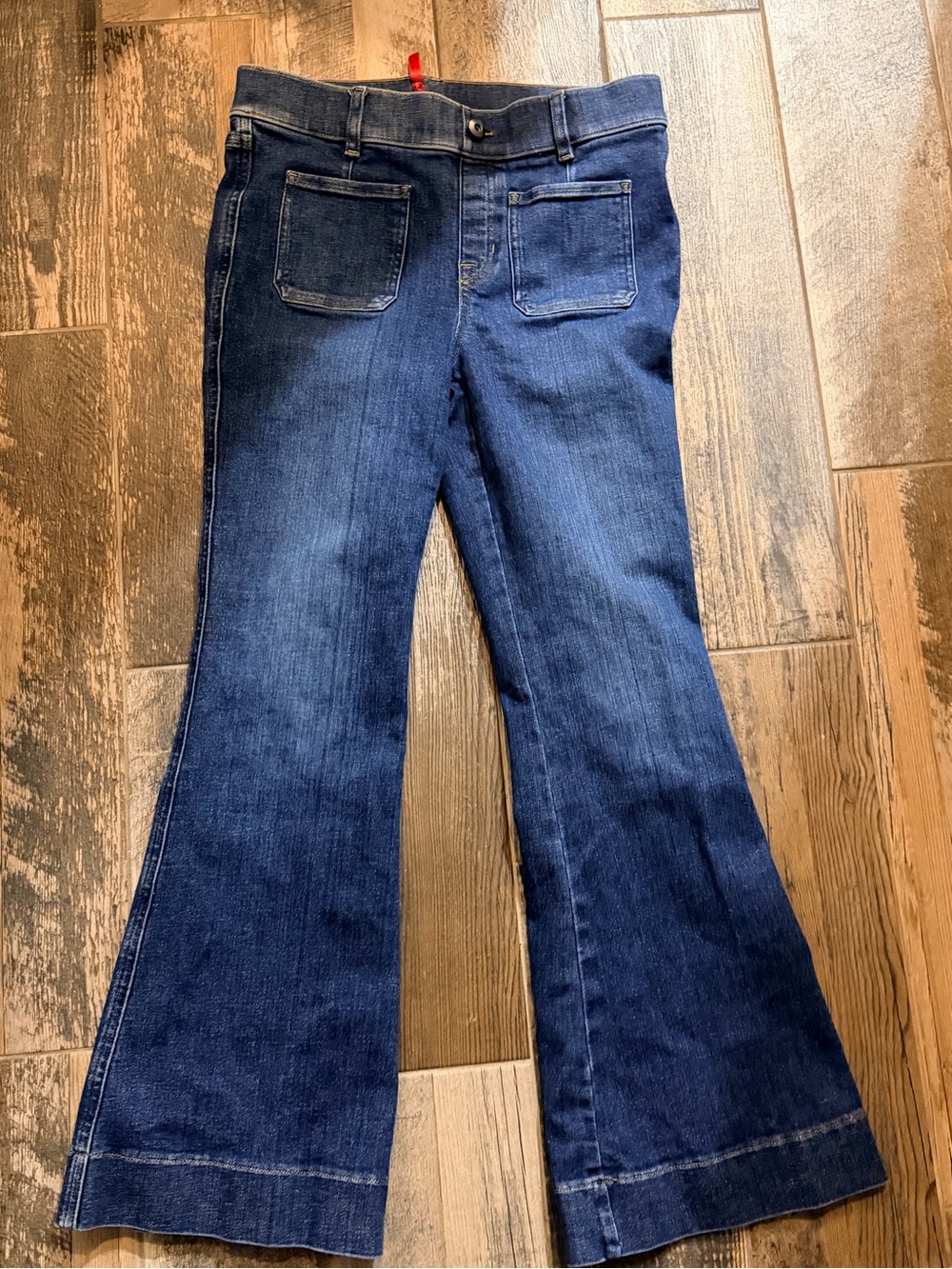 SPANX Dark Blue Flare Jeans with Back Patch Pockets